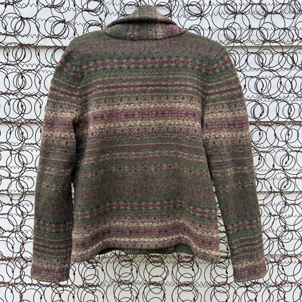 Vintage Lauren Ralph Lauren Lambswool Olive Green Fair isle Cardigan Sweater MED - Picture 5 of 8